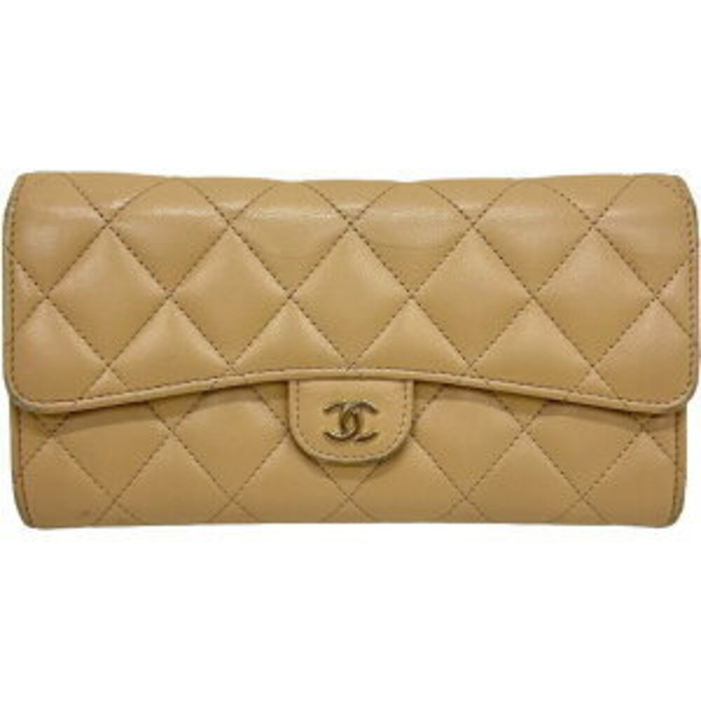 Chanel Lambskin Long Card BL Tan Bifold Beige Wallet Matelasse MaMox GG Shoulder - Picture 2 of 8